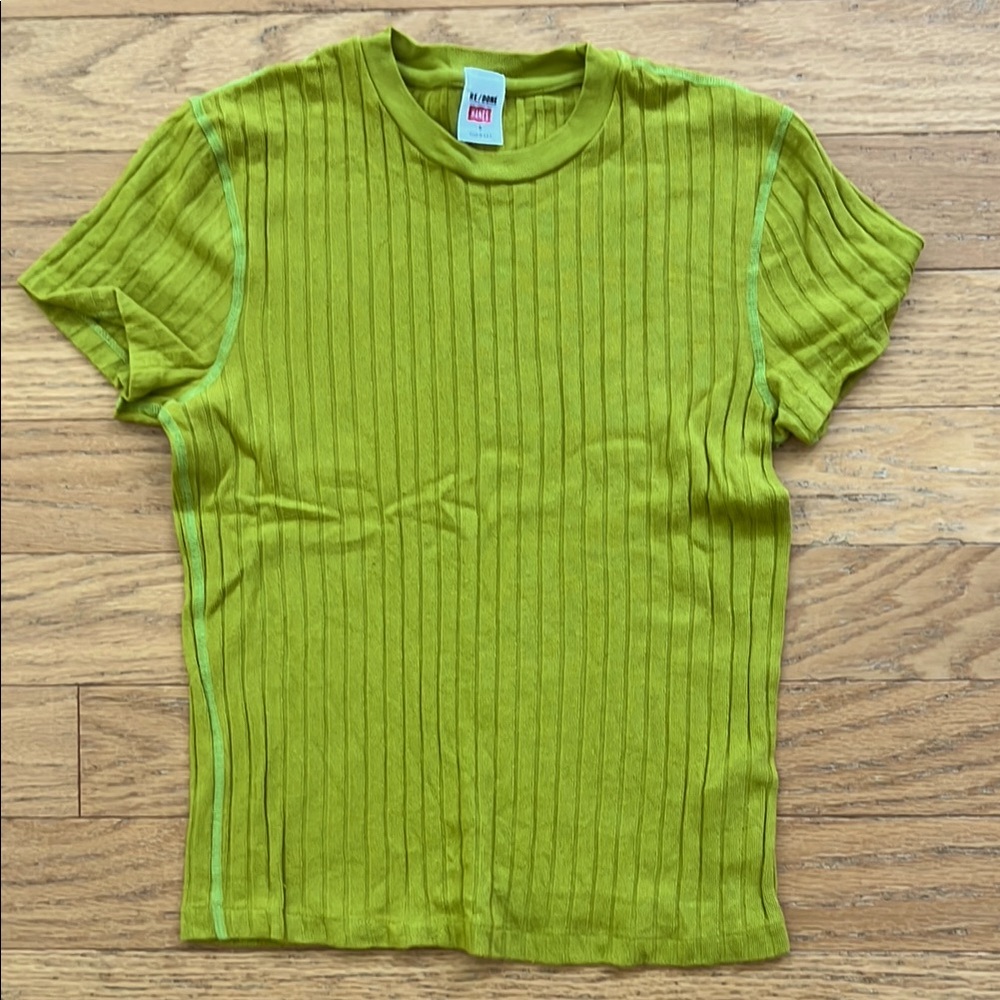 Re/Done Hanes Avocado / Lime Green Wide Ribbed Fitted Short Sleeve Tee